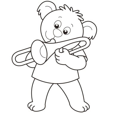 Cartoon Bear Playing a Trombone clipart