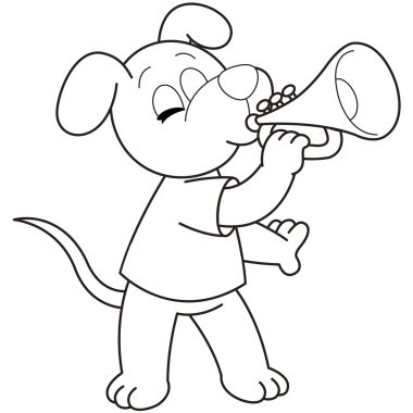 bir trompet çalmaya karikatür köpek