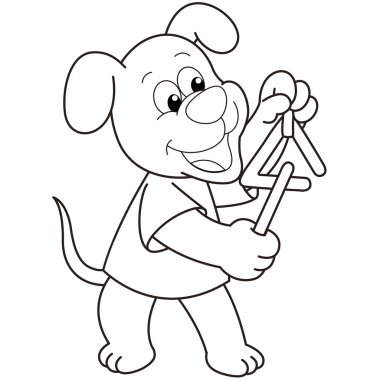 üçgen oynayan karikatür köpek