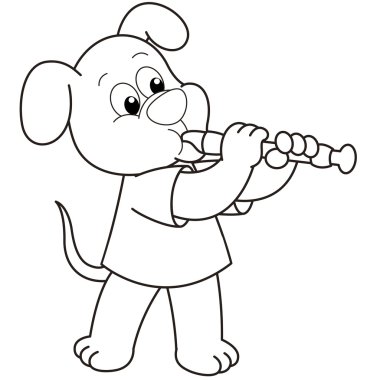 bir obua çalmaya karikatür köpek