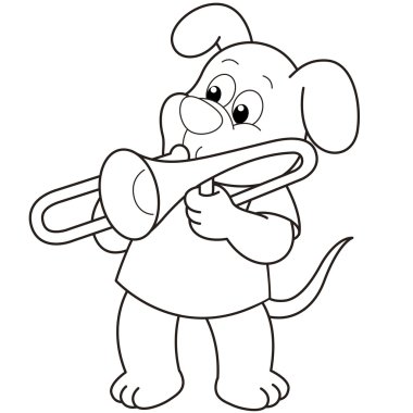 bir trombon oynayan karikatür köpek