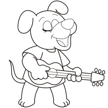 bir gitar çalmaya karikatür köpek