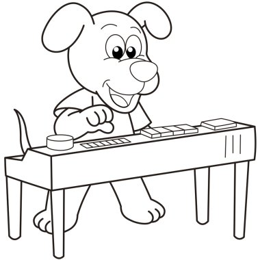 elektronik bir organ oynayan karikatür köpek