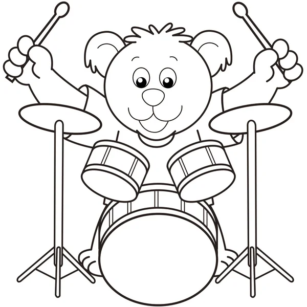 Urso dos desenhos animados tocando bateria — Vetor de Stock