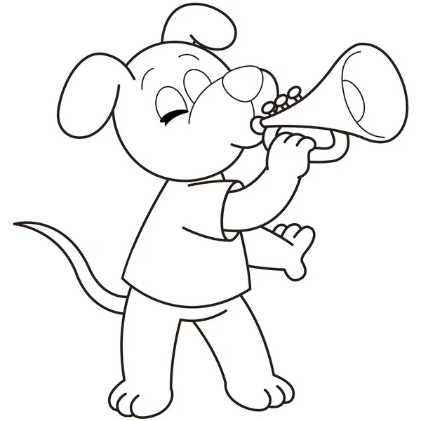 Cão dos desenhos animados tocando trompete — Vetor de Stock