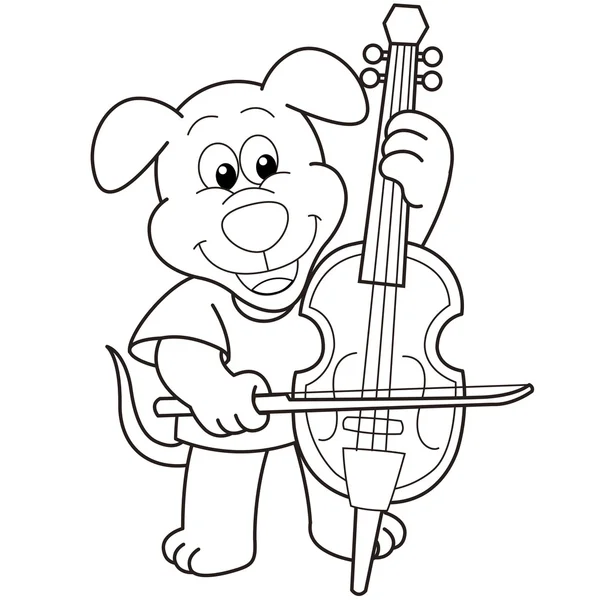 Perro de dibujos animados tocando un violonchelo — Vector de stock