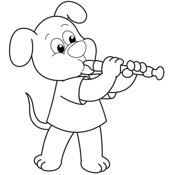 Cão dos desenhos animados jogando um oboé — Vetor de Stock