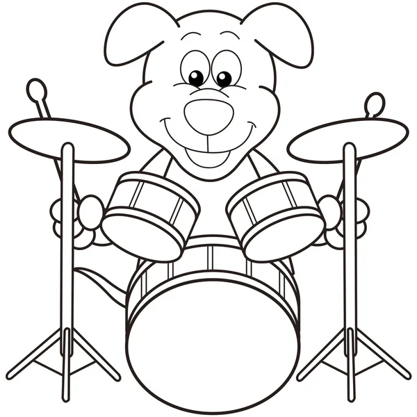 Perro de dibujos animados tocando tambores — Vector de stock