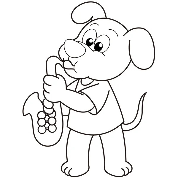 Cartoon hond een saxofoon spelen — Stockvector