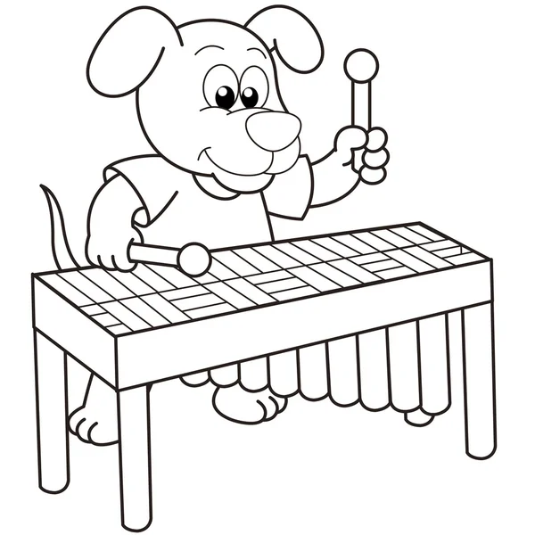 Bir vibrafon oynayan karikatür köpek — Stok Vektör