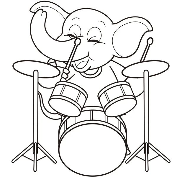 Cartoon elefante suonare la batteria — Vettoriale Stock