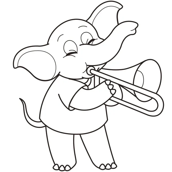 Elefante dos desenhos animados tocando um trombone — Vetor de Stock