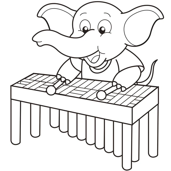 Elefante de dibujos animados tocando un vibráfono — Vector de stock