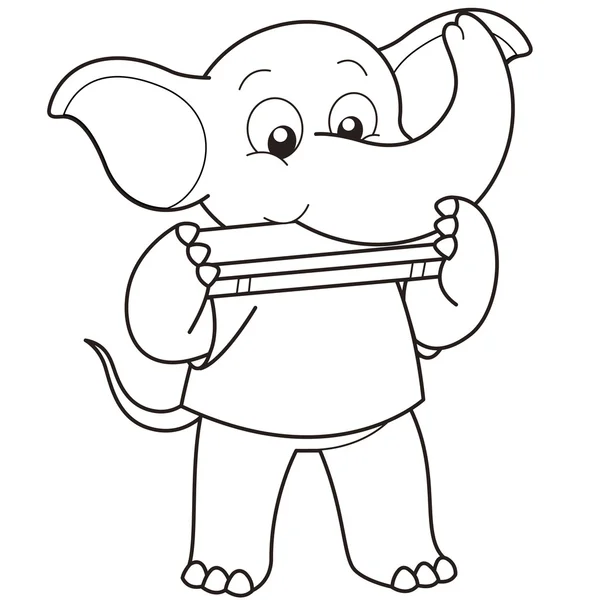 Elefante dos desenhos animados tocando uma harmónica — Vetor de Stock
