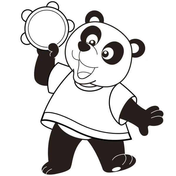 Panda de dibujos animados tocando una pandereta — Vector de stock