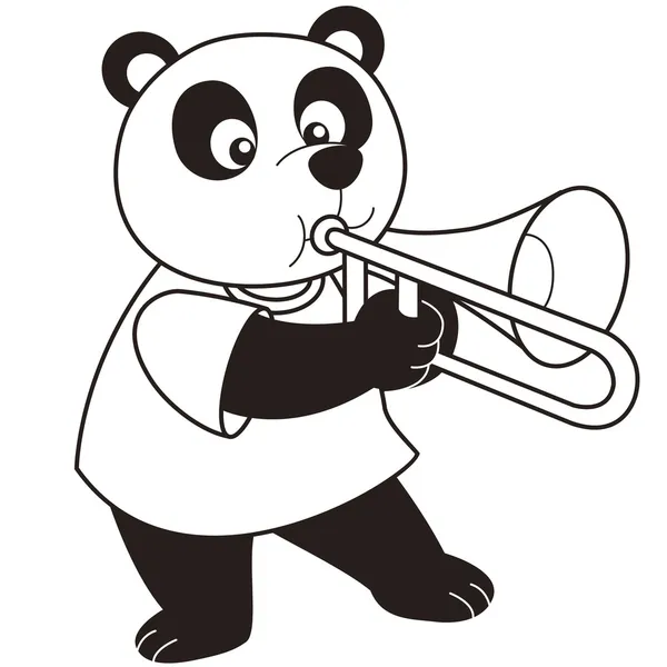 Bir trombon oynuyor çizgi film panda — Stok Vektör