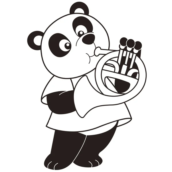 Dessin animé Panda jouant un cor français — Image vectorielle