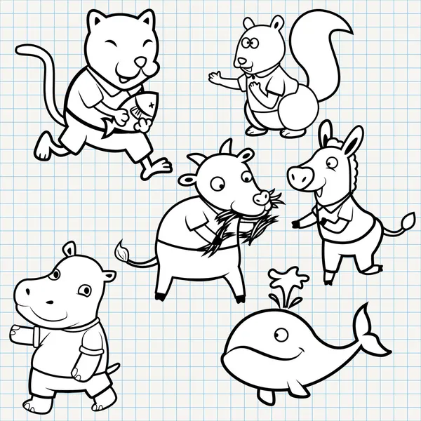 Vektorové doodle roztomilé zvířecí kolekce — Stockový vektor