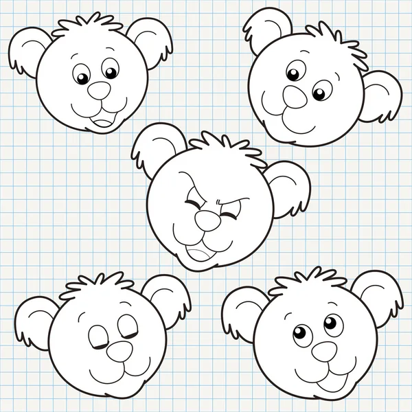 Vector doodle lindo oso cara colección — Archivo Imágenes Vectoriales