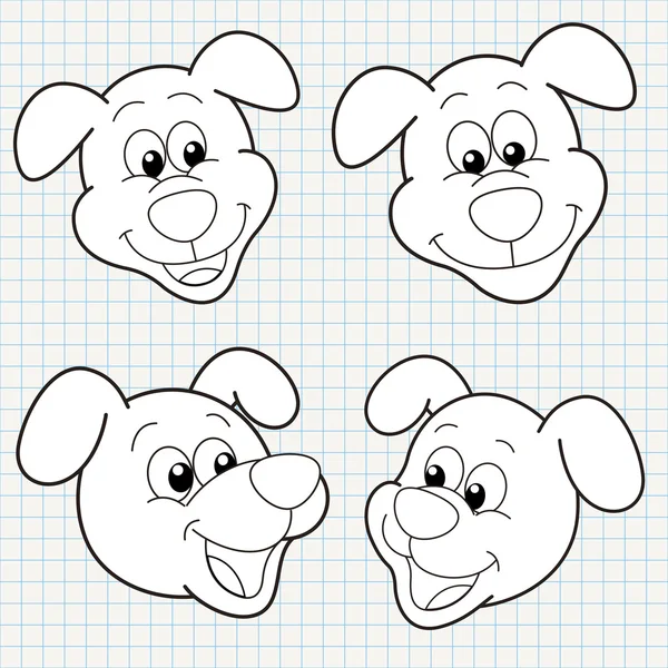 Vecteur doodle mignon chien visage collection — Image vectorielle