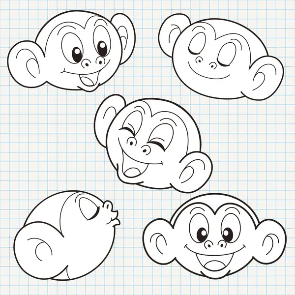 Vector Doodle Cute Monkey Face Collection — Stock Vector