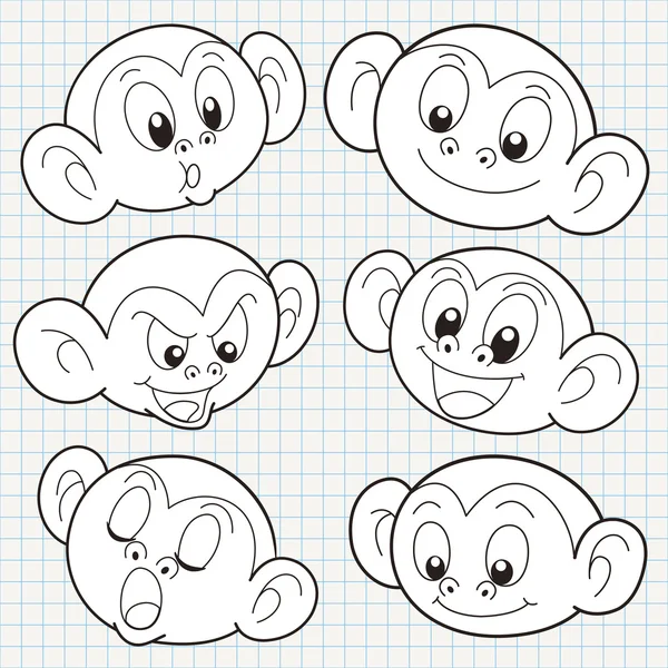 Vector Doodle Cute Monkey Face Collection — Stock Vector