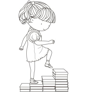 Illustration of a cute girl going up the stairs of books clipart