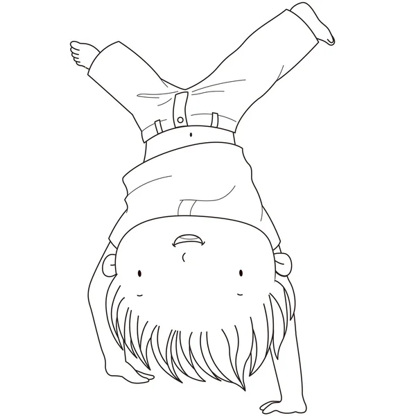 Ilustração de um menino brincalhão de pé em seus braços com pernas poi — Vetor de Stock