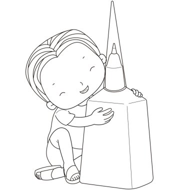 Coloring illustration of a boy with correction fluid clipart
