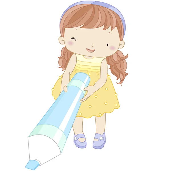 Illustratie van een meisje met viltstift — Stockvector