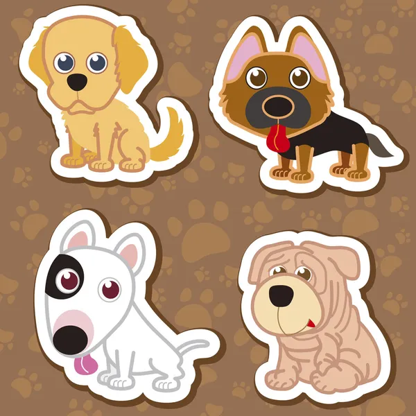 Cartoon dog sticker set. — Stock Vector