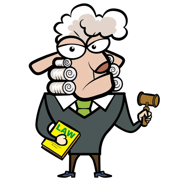 Cartone animato pecore giudice con un martelletto e libro di legge — Vettoriale Stock