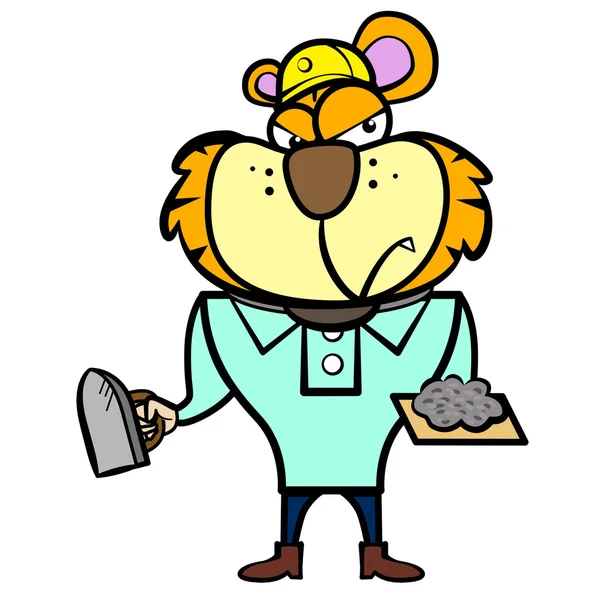 Cartoon Tiger Builder mit Derbywerkzeug — Stockvektor