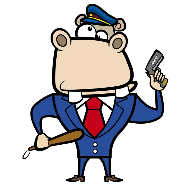 Cartoon hippo police officer with gun — Stock Vector