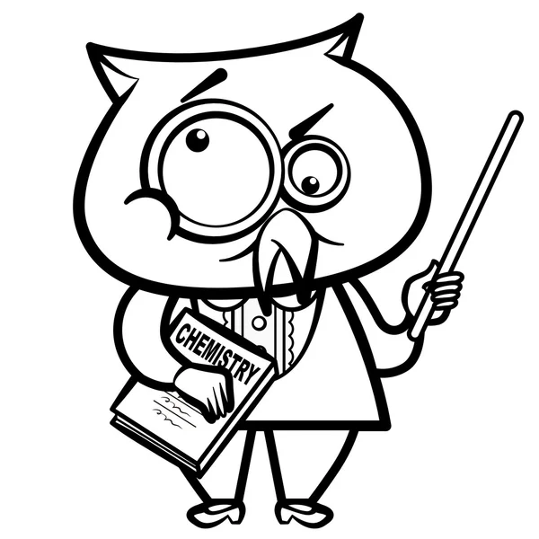 卡通猫头鹰老师与指针和书 — 图库矢量图片