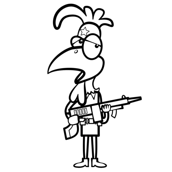 Cartoon Huhn Soldat mit Waffe — Stockvektor