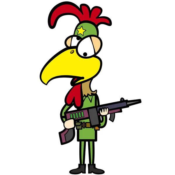 Cartoon Huhn Soldat mit Waffe — Stockvektor