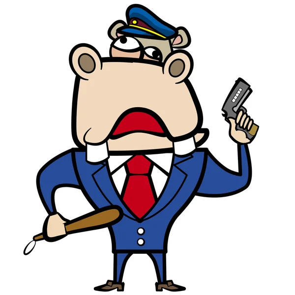 Cartoon hippo police officer with gun — Stock Vector