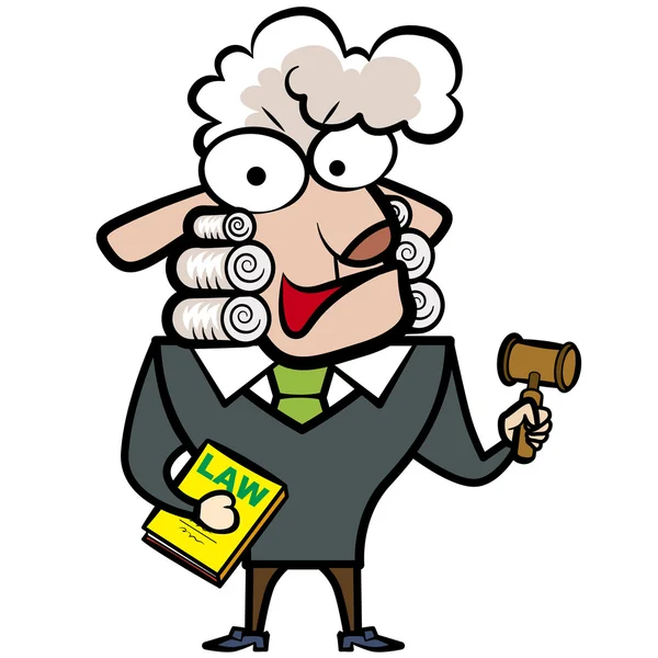 Desenho animado ovelhas juiz com um martelo e livro de direito — Vetor de Stock
