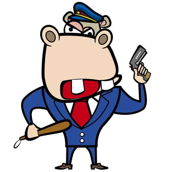 Kreslený hroch policejní důstojník s pistolí — Stockový vektor