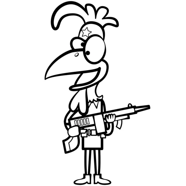 Para colorear soldado de pollo de dibujos animados con pistola — Vector de stock