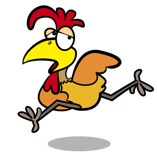 Humor desenho animado frango correndo com fundo branco — Vetor de Stock
