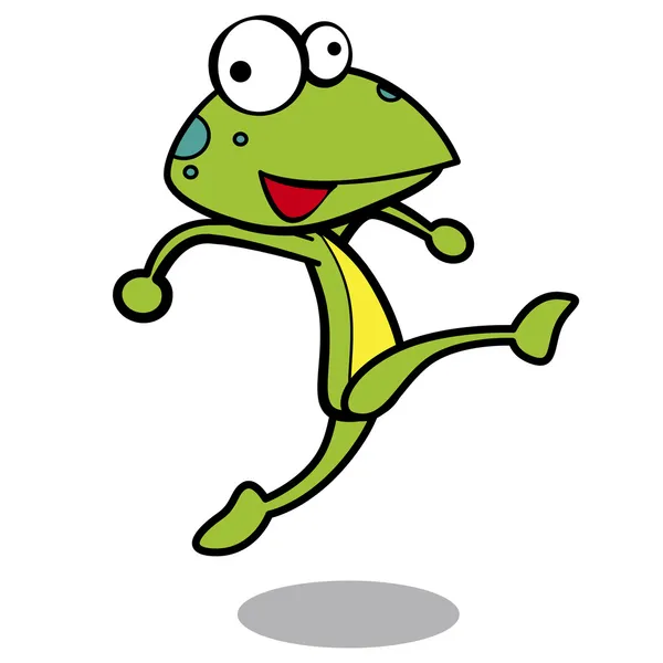 Humour grenouille dessin animé en cours d'exécution avec fond blanc — Image vectorielle