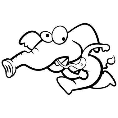 Beyaz arka plan ile çalışan mizah çizgi fil boyama