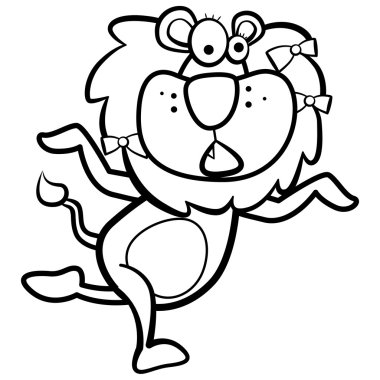 Beyaz arka plan ile çalışan mizah karikatür aslan boyama