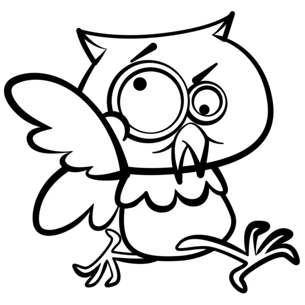 Coloring humor cartoon owl running with white background — Stock Vector