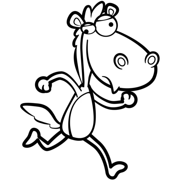 Para colorear humor caballo de dibujos animados corriendo con fondo blanco — Vector de stock