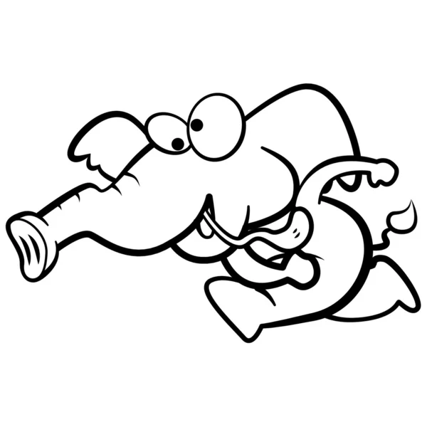 Coloriage humour dessin animé éléphant courir avec fond blanc — Image vectorielle