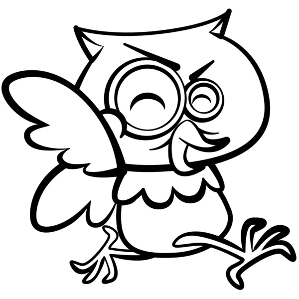 Coloring humor cartoon owl running with white background — Stock Vector