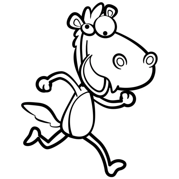 Para colorear humor caballo de dibujos animados corriendo con fondo blanco — Vector de stock